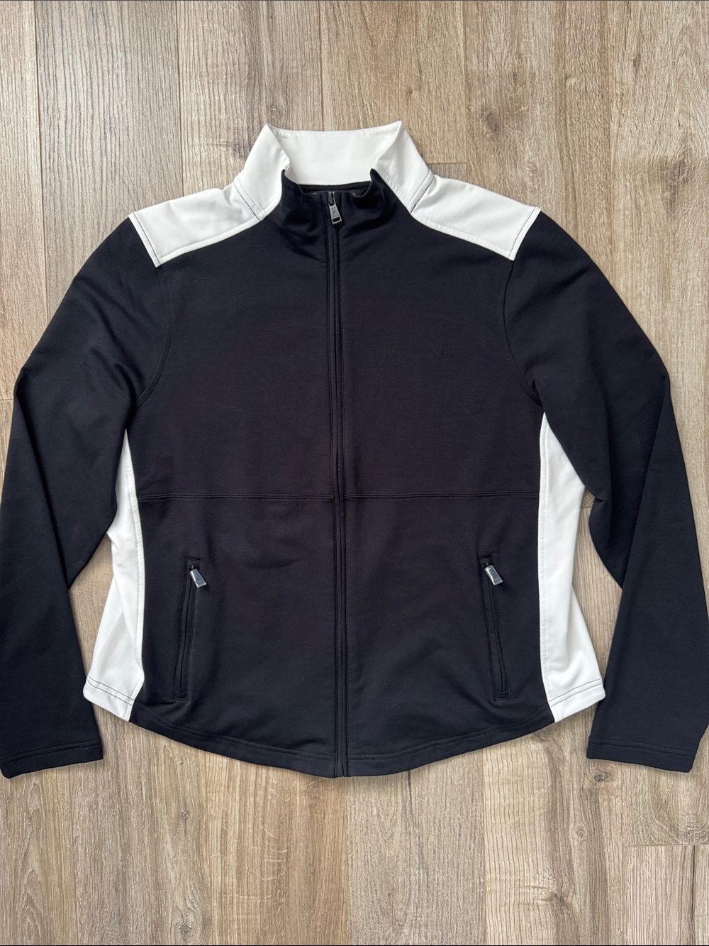 LAUREN RALPH LAUREN New Black & White Zip-Front Women's Sweatshirt Size XXL